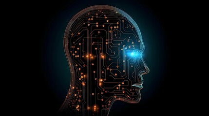Digital Intelligence: Human Head with Electronic Circuits, Artificial Intelligence Generative AI