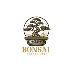 The template features a bonsai plant tree logo icon design in a flat vector format. 