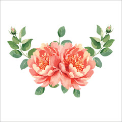 Elegant Watercolor Floral with Red Peonies