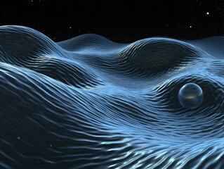 Gravitational waves model. General relativity, black holes merging concept. 