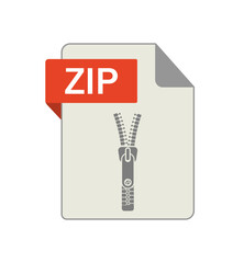 Zip file icon. Archive paper folder with zipper on isolated background. vector .
