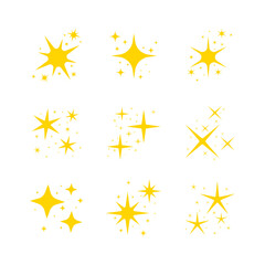 Yellow shiny sparkles icon. Set of magic twinkle gold shape for christmas decoration. Flat glitter sparks collection. vector illustration