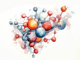 Watercolor illustration of a molecule. Chemistry, biology concept. 