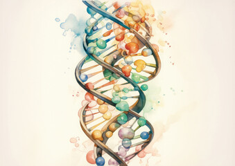 Dna helix molecule watercolor illustration. 