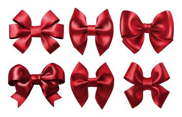 Set of graphical decorative red ribbon. Vector icon collection gift decoration