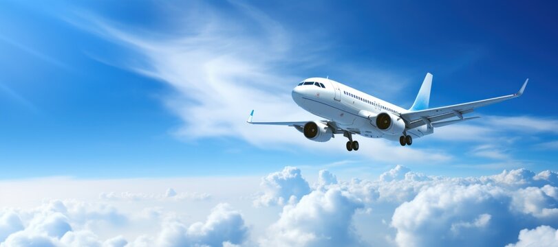 Passenger airplane flying in blue sky