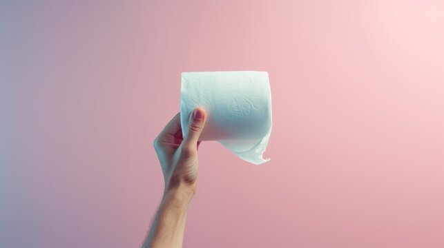 A Hand Holding A Roll Of Toilet Paper