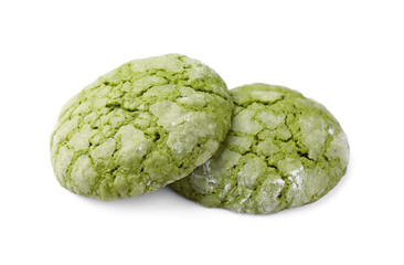 Two tasty matcha cookies isolated on white