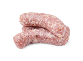 Fresh raw homemade sausages isolated on white
