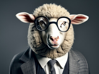 pecore divertente con vestito e occhiali  - obrazy, fototapety, plakaty