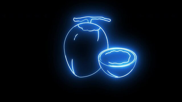Animation of a coconut fruit icon with a neon saber effect