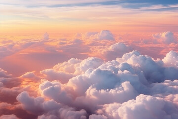 Beautiful pastel cloudscape. Fluffy clouds in the sky, generative ai