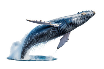 whale isolated on a transparent background, humpback whale jumping out of the water isolated. Generative AI - obrazy, fototapety, plakaty