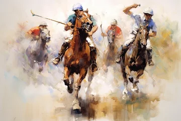 Foto op Canvas polo players on galloping horses, swinging mallets, generative ai © Hammad