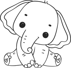 Baby Elephant Sitting Outline