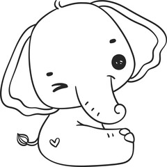 Baby Elephant Sitting Outline