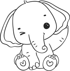 Baby Elephant Sitting Outline