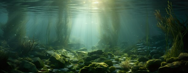 Fototapeta na wymiar seaweed underwater ocean background banner
