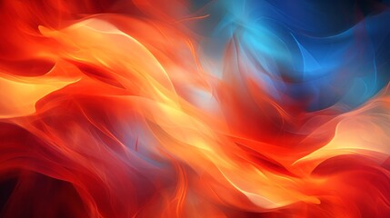An abstract painting of red, orange, and blue colors - obrazy, fototapety, plakaty