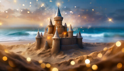 Shining sand castles on the beach 02 - obrazy, fototapety, plakaty