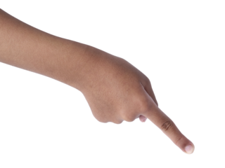 Little kid hand pointing finger gesture, cut out isolated