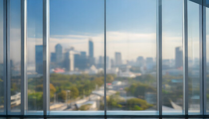 Blurred images of glass wall with city town background.modern abstract window