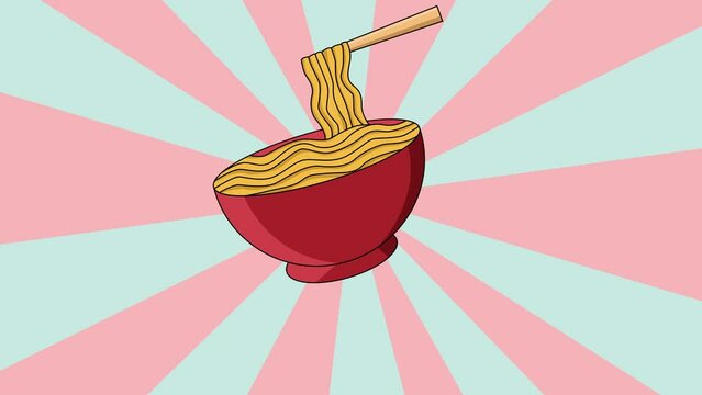 Animated icon of a bowl of noodles with a rotating background