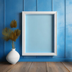 Fototapeta na wymiar Quotation box on blue background, White quote frame on blue wall 3d illustration.