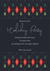 Holiday Christmas party elegant invitation. Background for your flyers and greetings card. Minimal banner design with two glasses with gold lettering. Vector illustration for poster, social media.