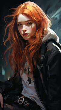 Redhead skater girl art