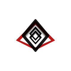 a black and red logo with a diamond shape