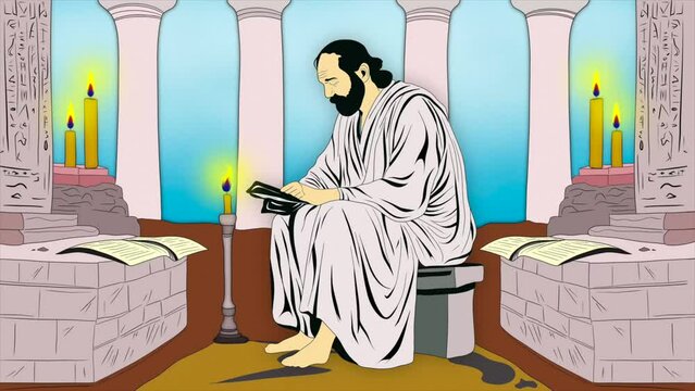 Ancient Greek philosopher reading, An elderly scholar engrossed in reading a tome, Medieval monk studies the Bible, Sitting medieval man reading a book or bible, Aristotle Portrait