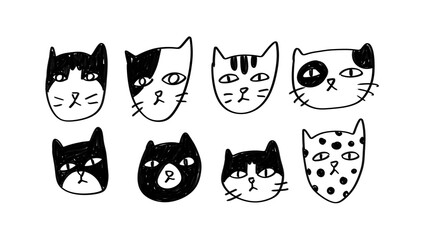 set of cat hand drawn element