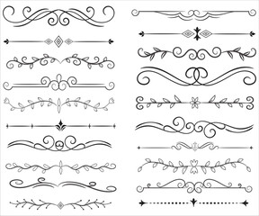 Fototapeta premium Page Divider And Design Elements. Set of Various Simple Black Divider Design, Assorted Divider Collection Template Vector. Collection of floral dividers elements mega decoration for Calligraphy.