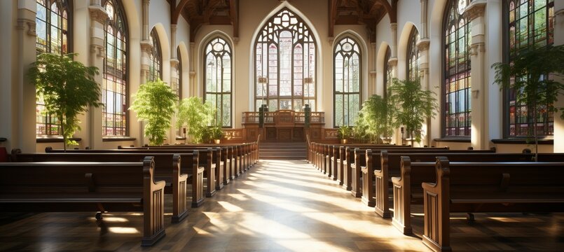 Church interior. Generative AI technology.