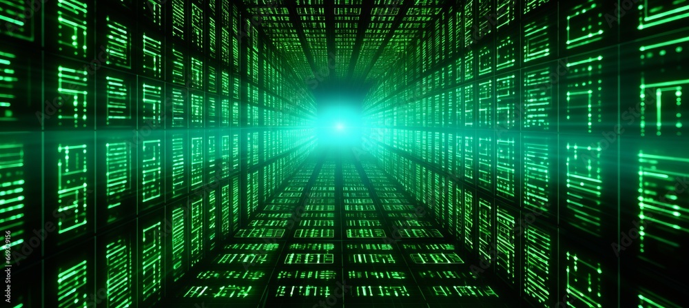 Poster Matrix virtual portal technology background. Generative AI technology.