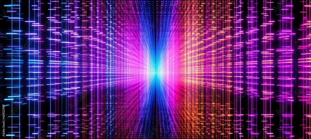 Poster colorful light virtual space technology background. generative ai technology.