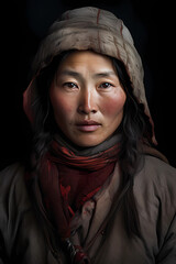 Mongolian Asian peasant woman almost any time period, Oil painting style