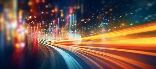 Obraz premium Lights flash trails on city street. Generative AI technology. 