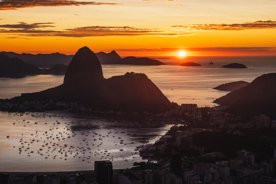 Rio de Janeiro at Sunrise, Sugarloaf Mountain Pao de Acucar and Guanabara Bay, Brazil