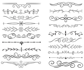 Page Divider And Design Elements. Set of Various Simple Black Divider Design, Assorted Divider Collection Template Vector. Collection of floral dividers elements mega decoration for Calligraphy.