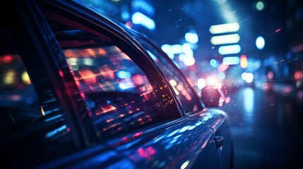 Blurred night street view from side car. Generative AI technology.	
 - obrazy, fototapety, plakaty