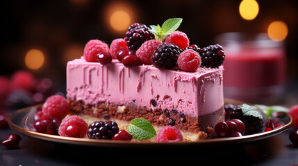 Fototapeta na wymiar Slice of delicious berry mousse cake