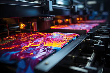 an art piece being made by 3d printing on a large printer machine in a dark room with many other machines