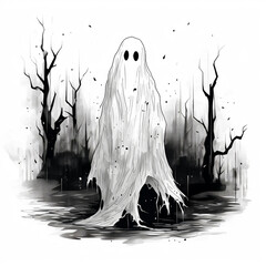 Hand-Drawn Halloween Ghost Characters Spooky Art