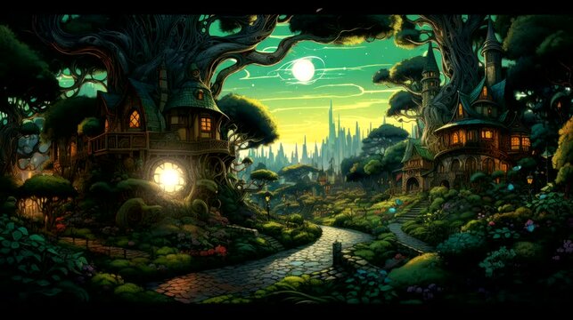 Fairy house in forest with amazing fantasy video with , flowers, river video background looping for live wallpaper 