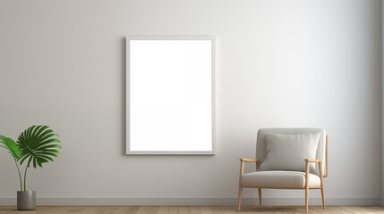 Mock-up picture frame on the sofa in a living room with white interior