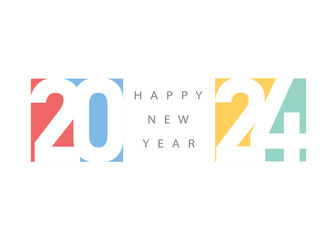 2024 happy new year multicolor font multicolor background with text in the middle poster card greeting banner