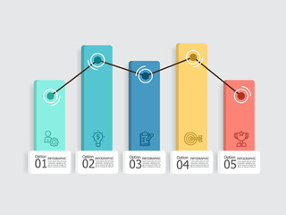 horizontal graph steps timeline infographic element report background with business line icon 5 steps
