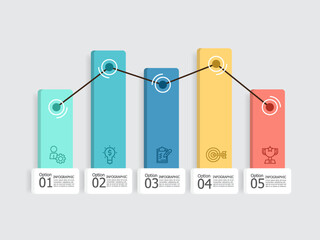horizontal graph steps timeline infographic element report background with business line icon 5 steps